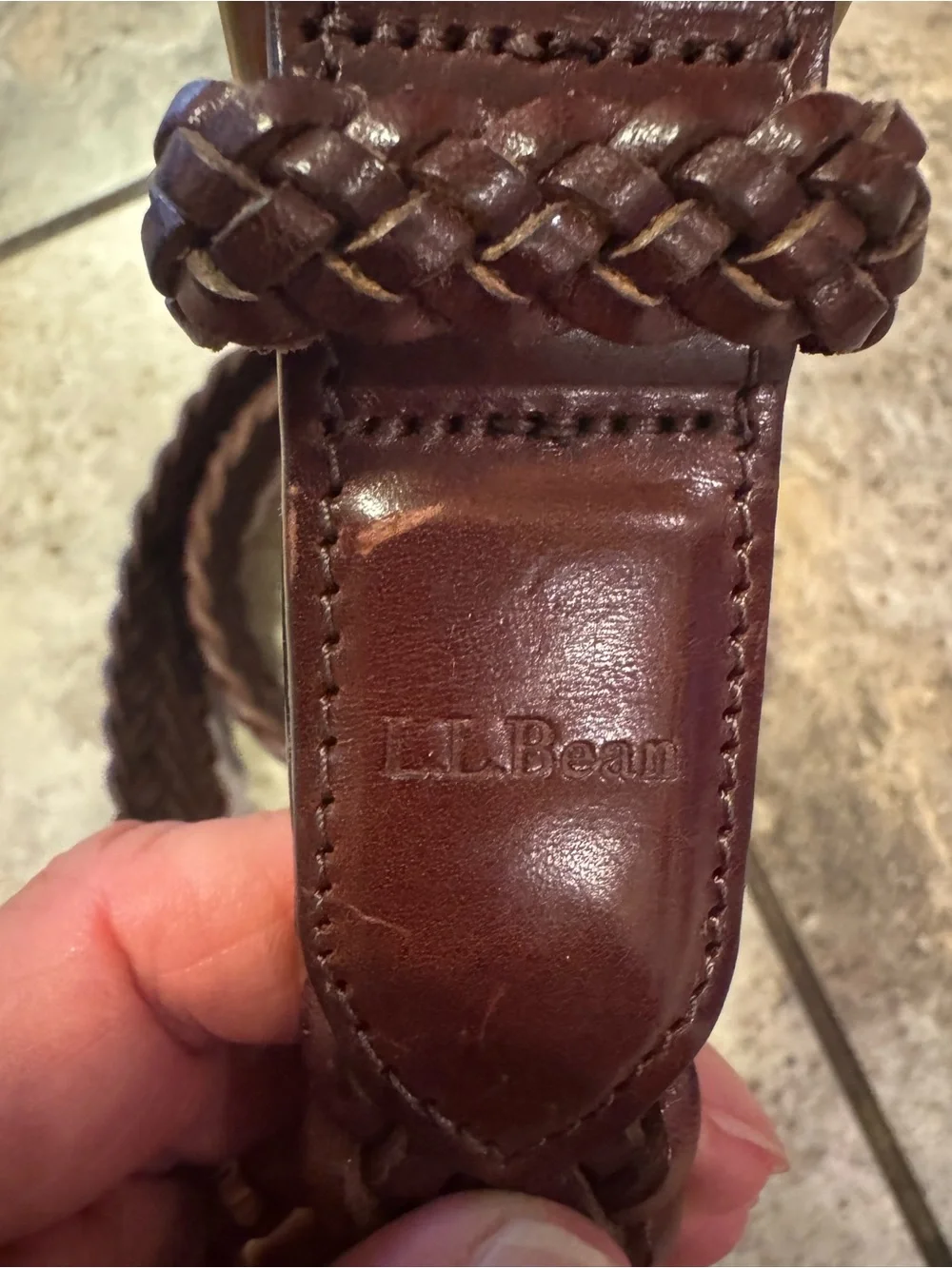 L.L.Bean braided leather belt with a gold-tone brass buckle 36” brown